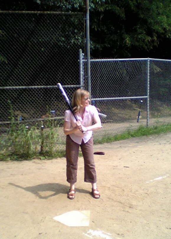 Cass batting at Softball match