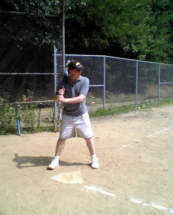 Mike batting at softball match 2006