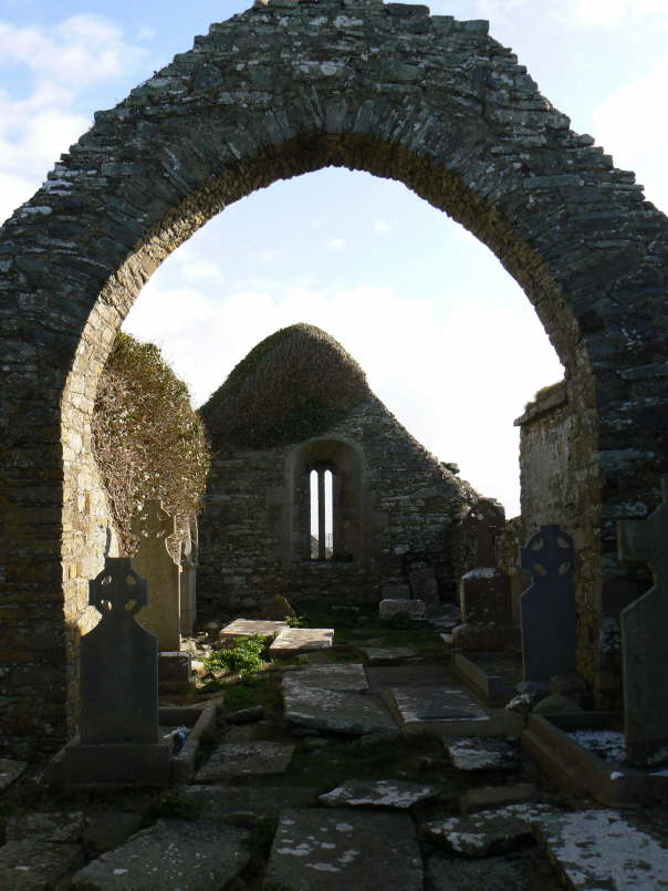 Ancient church & graveyard ruins - but there were new graves among the old